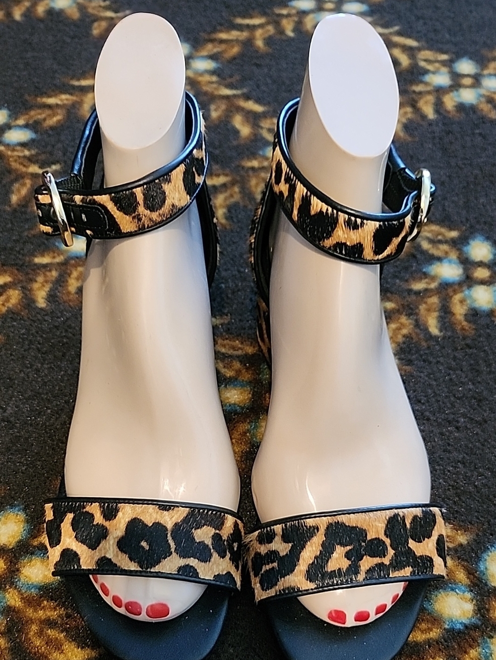Michael Kors Leopard Print Ankle-Strap Sandals - Black and Tan